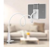 Phone Clip on Stand Holder with Grip Flexible Long Arm Gooseneck Tablet Lazy Bracket Mount Clamp support 4-11 in for IPad IPhone