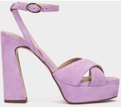 Pedro Miralles Sandalias de tacón de ante en color malva modelo MONTPELLIER en tonos Lilas. Hecho a mano en España.