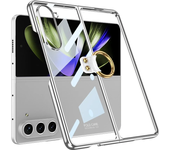 Luxury Plating HD Transparent Case for Samsung Galaxy Z Fold 6 5 Fold6 5G Case with Ring Metal Ring Clear Shockproof Shell Case