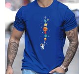 Men's 100% pure cotton summer loose size astronaut planet pattern print casual comfortable round neck short sleeved T-shirt top