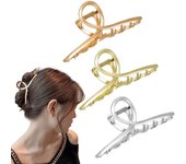 3 Color Hair Claw Clips Large Metal Strong Hold Hair Clips 4.3 Inch ,Nonslip  Headdresses Hair Styling Accessories for Women (Rose gold,Silver,Gold)