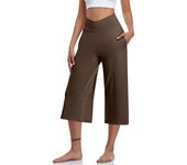 Women  Elastic High Waist 3/4 Pant Casual Active  Fit Wide Capris Leg Pants Trousers With Pockets Pants for Women Women’s Pants