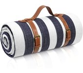 Manta de picnic extragrande, manta impermeable plegable de 3 capas para exteriores para 6-8 adultos, ideal para acampar, parque, playa, césped e interiores. A, 150 × 200 cm, rayas azules y blancas