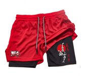 Men's and women's gym shorts, quick drying mesh shorts, animated printed Baki Hanma, sleeves, 2-in-1