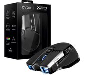 EVGA X20 Ratón para Gaming, Inalámbrico, Wireless, Color Gris Personalizable 16,000 DPI, 5 Perfiles, 10 Botones, Ergonómico - 903-T1-20GR-K3