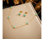 DIEYURO 316L Stainless Steel Tree of Life Turquoise Golden Necklace Earrings For Womens 2024 New Party Gift Fashion Jewelry Set