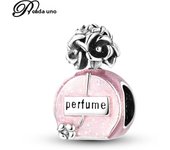 925 Sterling Silver Exquisite Pink Flower Butterfly Crown Perfume Bottle Charms Beads Fit Pandora Original Bracelets DIY Jewelry