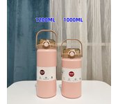 1L/1.2L Thermo Bottle Stainless Steel Large Capacity Vacuum Flask With Straw Tumbler Cold Hot Drinks Thermos Cup Gym Drinkware