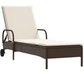 vidaXL Tumbona con ruedas y cojín ratán sintético Negro, Marrón, Gris Sillas de Exterior Ideal para jardín, playa, piscina, terraza Tumbona Piscina Tumbonas Playa Tumbonas Jardín Exterior