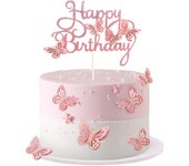 13pcs Hot Pink 3D Butterfly Cake Toppers Cupcake Topper for Girls Women's Happy Birthday Cake Topper Birthday Cake Decoration