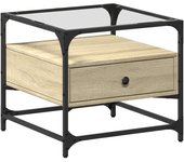 vidaXL Mesa de centro superficie de vidrio acero 50x50x45 cm Negro, Roble Sonoma, Roble ahumado Mesita de Salón o Comedor o Auxiliar Mesa de Café Meuble Salón