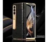 LANGSIDI Leather Case for Samsung Galaxy Z Fold 6 5 4 3 Fold6 Fold5 Gold Plating Magnetic Hinge Stand Cover with Mirror Film