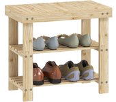 HOMCOM Banco Zapatero de Bambú Zapatero con Asiento Organizador de Zapatos de 3 Niveles para 4 Pares Zapatos para Entrada Salón Dormitorio 50x28x45 cm Natural