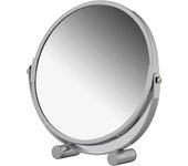 Espejo de aumento giratorio de pie, espejo de tocador cosmético portátil de metal cromado con aumento de hasta 3x, espejo de maquillaje redondo de doble cara, diámetro aproximado de 17 cm