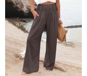 Summer Cotton Linen Wide Leg Pants Women Loose Palazzo Pant Pocket Elastic Waist Button Casual Pant Pants for Women Women’s Pant