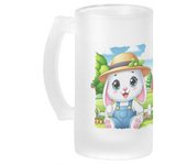 MERCHANDMANIA JARRA CERVEZA CRISTAL conejo granjero profesion animal rancho cultivo esmerilada esmerilado 500ml