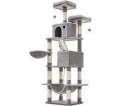 Árbol para gatos XXL de 206 cm, torre con 13 postes, 2 plataformas, 2 cuevas, cesta, hamaca, pompón y rascador multinivel para gatos grandes