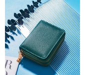 Cartera de mujer pequeña de cuero genuino con doble cremallera para tarjeta de crédito y dinero bolso de moda casual