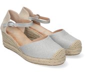 Davinia Shoes Sandalia de Cuña para Mujer, Forrado de Yute, Pala Cerrada, y Cierre de Hebilla, Primavera Verano Shoes&Blues.es CF-2372-Plata