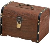 Alcancía de madera, cofre del tesoro vintage con cerradura y llaves, estuche para guardar monedas, decoración del hogar, regalos para niños y adultos