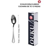 Mr.Spoon Serie Flores Cucharas de 12, 48 o120 piezas,Acero inoxidable 18/0,Plateado,Económico y funcional,Cuchara de té 150mm,cuchara café 125mm,cuchara moka 105mm,Mango monobloque,Apto para lavavajillas.Empaque ecológico,Idea para casa,hotel,restaurante