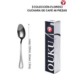 Mr.Spoon Serie Flores Cucharas de 12, 48 o120 piezas,Acero inoxidable 18/0,Plateado,Económico y funcional,Cuchara de té 150mm,cuchara café 125mm,cuchara moka 105mm,Mango monobloque,Apto para lavavajillas.Empaque ecológico,Idea para casa,hotel,restaurante