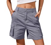 Women Vintage Elastic Low Waist Cargo Shorts Summer Casual Solid short overalls pants with Pockets for Sports