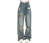 Vintage Hole Y2k Women's Jeans High Waisted Jeans Wide Leg Loose Straight Leg Hip-hop Street Wear Floor Length Denim Pants