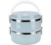 Fiambrera portátil de acero inoxidable azul con aislamiento térmico para fideos de arroz, contenedor de alimentos (doble capa)