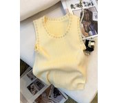 2024 Thin Elastic Contrast Trim Crew Neck Tank Top Casual Sleeveless Knit Tank Top For Summer, Women's Clothing Crop Top