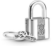 PANDORA Charm de candado de amor eterno, plata 925, accesorios de joyería, cuentas, regalo de cumpleaños para novia, charm de candado de amor eterno, talla única