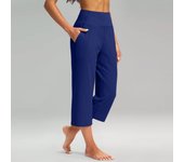 Women Elastic High Waist 3/4 Pant Casual Active  Fit Wide Capris Leg Pants Trousers With Pockets Pants for Women Women’s Pants