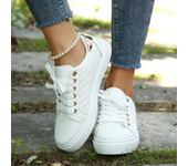 Size 35-41 2024 Women White Sneakers Spring Autumn Womens Fashion Black Lace-up Soft Soled PU Leather Shoes Ladies Casual Shoes