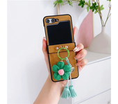 Flower Pendant PU Leather Plastic Hard Shell Phone Case for Samsung Galaxy Z Flip 6 5 4 3 Flip5 Flip4 Flip6 5G Shockproof Cover