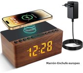 ANJANK Wooden Alarm Clock FM Radio,Wireless Charger Station for iPhone/Samsung,5 Level Dimmer,USB Charging,9 Alarming Sounds