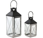 FAROLA SET 2 ACERO CRISTAL 18X18X43 CROMADO NEGRO FA206372