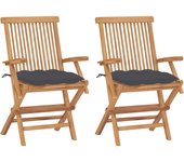 vidaXL Sillas de jardín 2 uds madera maciza de teca con cojines