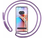Funda Colgante Transparente para Motorola Edge 40 Pro 5G con Cordon Morado