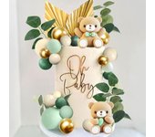 Ball Cake Topper Bear Cake Topper Baby Shower Cake Decorations with Cute Bear Green BABY Letter for Baby Shower Cake Topper