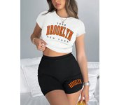 1898 Brooklyn Letter Print Womens Slim T-Shirts & Shorts Two Pieces Set Crop Tops Fashion Soft Comfortable Casual Clothes New