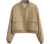 TRAF Women's Bomber Jacket Long Sleeve Coat with Pockets Retro Front Button Jacket Elegant High Street Jacket New Jacket Tops