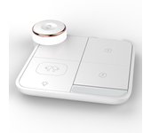 Lukkalia - Kids and Us. Cargador Inalámbrico 4 en 1 Retráctil – Carga rápida 15W QC3.0, Diseño Premiun, compacto con soporte, Luz LED 7 Colores, Compatibilidad Universal para Teléfono, Auriculares y Smartwatch. iPhone, Samsung Galaxy, AirPods, AirBuds..