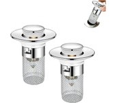 2 coladores de drenaje para fregadero de baño, tapón de drenaje emergente con cesta de filtro de acero inoxidable extraíble, filtro de tapón de drenaje para reemplazo de tapón de fregadero de baño