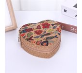 Heart Shaped Cork Jewelry Box Lightweight Vintage Earrings Storage Boxes Earrings Necklace Rings Case Portable Zipper Organizer
