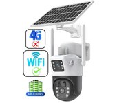 Cámara Solar 4G LTE de Tarjeta SIM O Cámara WiFi Exterior 2.4GHz Inalámbrica, Cámara de videovigilancia PTZ de doble lente 4K y 6MP para exteriores, Cámara de Seguridad Exterior Batería Recargable, Energía Solar Audio Bidireccional, Detección de Movimient