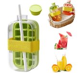 Cubitera 2 en 1, sin contacto, con tapa y recipiente, bandeja de silicona fácil de abrir y presionar para congelador, jugos y bebidas (rosa, 18 oz)