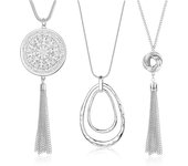 Juego de 3 Collares largos con Collar para Mujer, Disco, Círculo, Borla Diseño de Nude