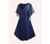 Fashion women's plus size explosions star print button pocket pleats butterfly sleeve elegant temperament dress