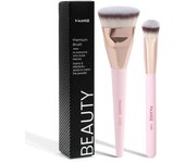 MAANGE 2PCS Flawless Makeup Brush Flat/Angle Foundation Contour Brush Under Eyes Makeup Brush for Liquid Cream Beauty Tools