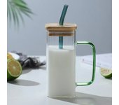 400ML Square Glass Mug With Lid and Straw Breakfast Milk Cup Microwave Safe Transparent Party Beer Coffee Mug Drinkware Glass